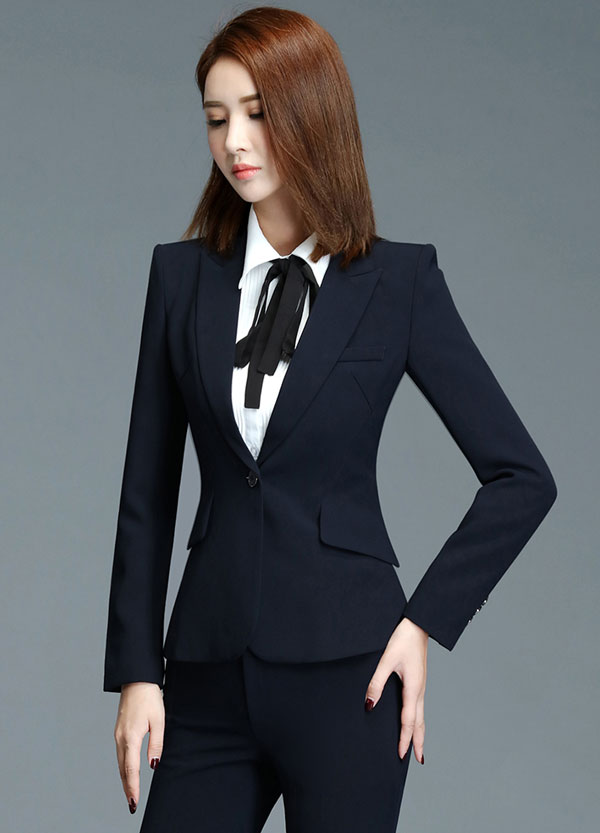 寶藍色女職業套裝定做款式特寫圖片