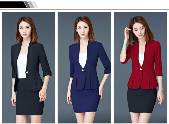 女營業(yè)員工作服款式與顏色選擇展示圖