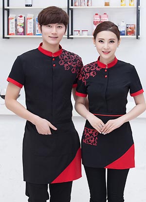 黑色餐飲服務員工作服套裝款式圖